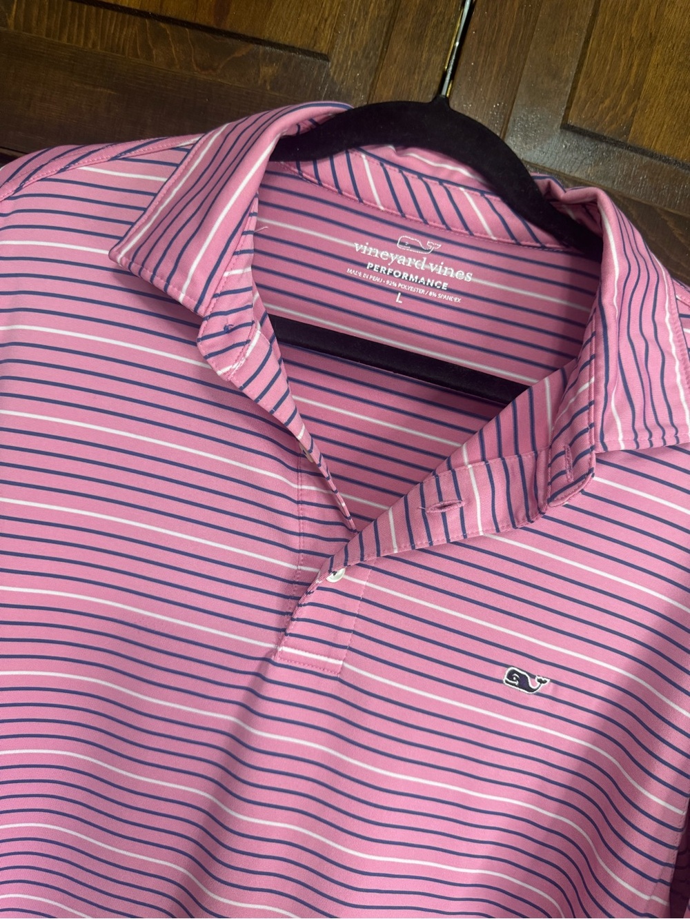 Vineyard Vines Performance Polo - Bradley Stripe - Pink & Blue - Size L - Golf